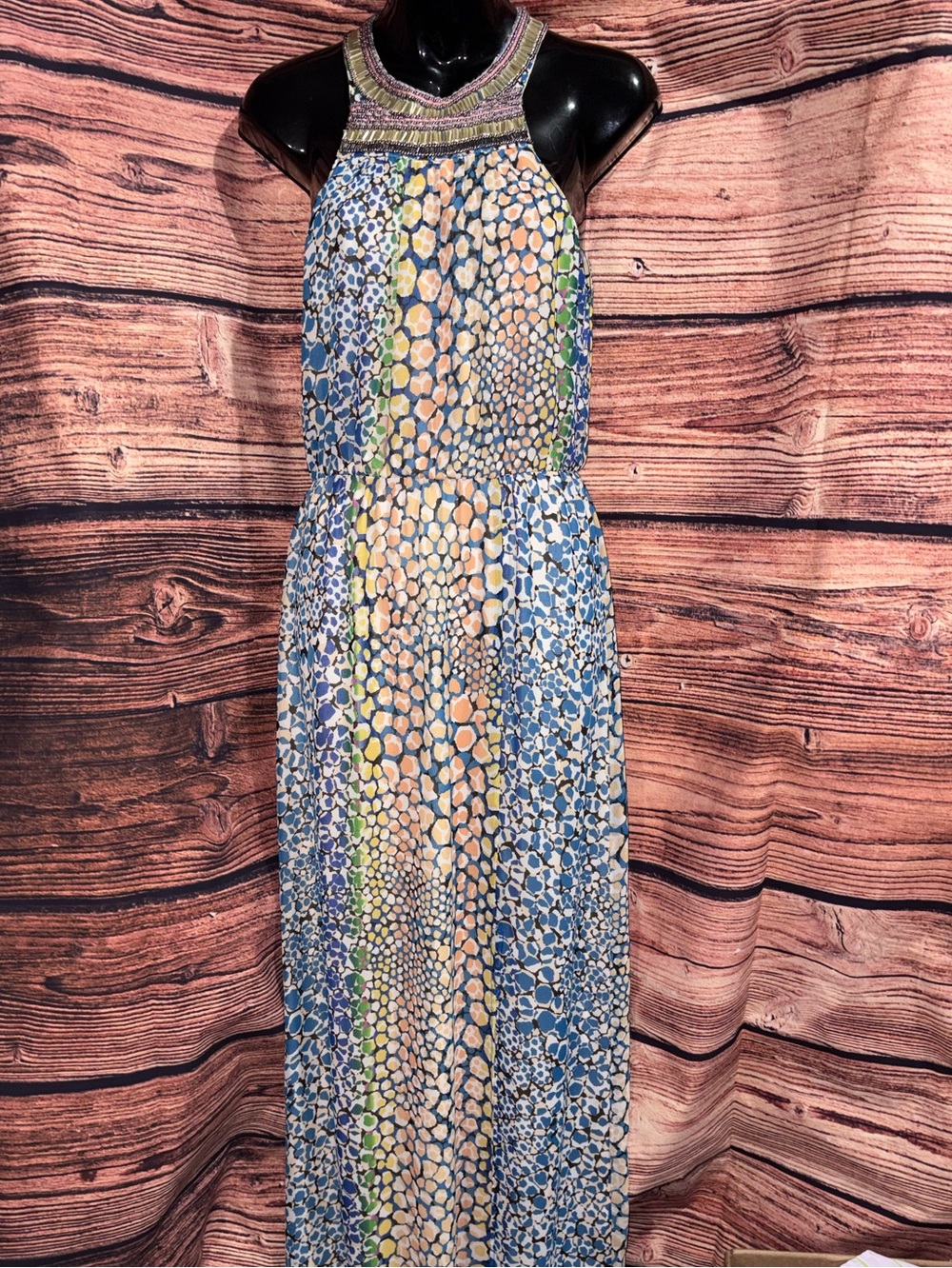 charlie jade Mayacamas Beaded Halter Maxi Dress snake print